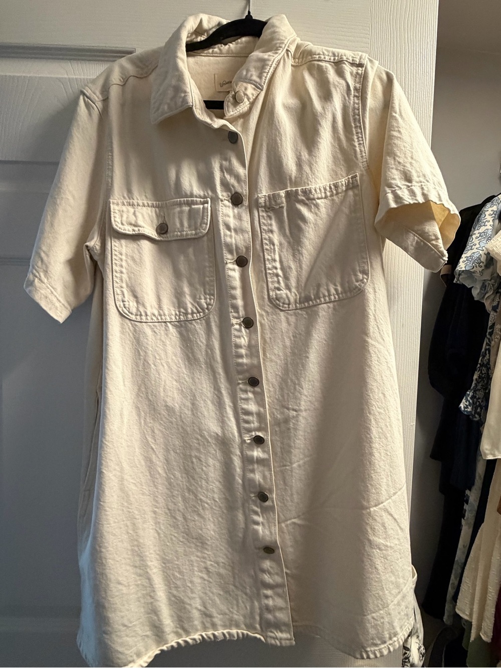 Universal Thread Cream Short-Sleeve Button-Front Casual Shirt Dress
